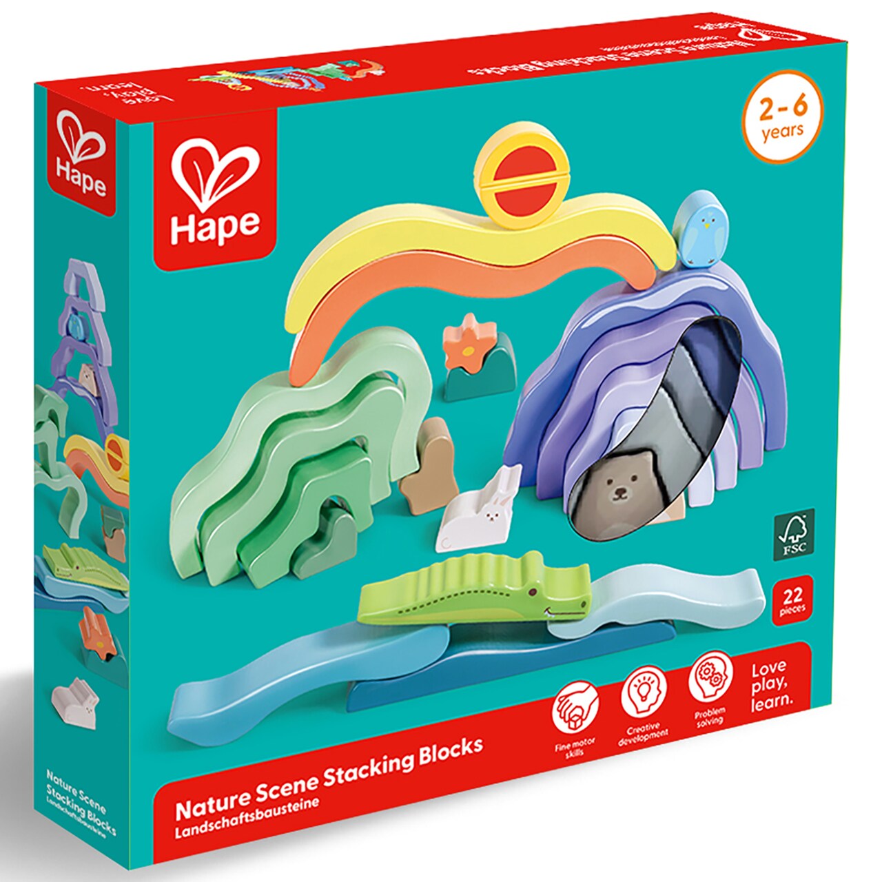 Hape: Nature Scene Stacking Blocks - Wooden Nesting Toy, Animal Sorting & Learning Toy, Colorful Soothing Shades, Building, Toddlers & Kids Ages 2+